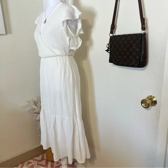 LUSH midi ruffle off white dress size S - Picture 7 of 14
